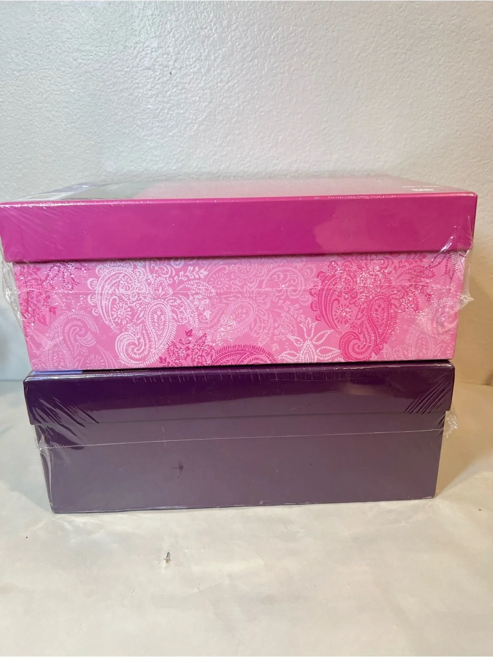 2- NIB Recollections Pink and Purple Memory Boxes Photo Storage 7.5x11.5 4.5” H